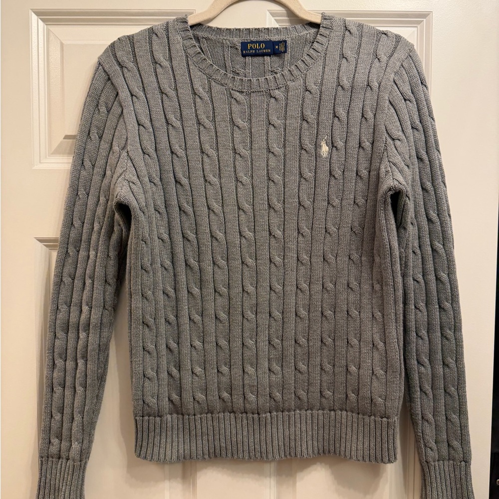 Ralph Lauren Gray Cable-Knit Crewneck Sweater